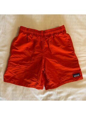 Patagonia Boys Red Swim Shorts With Mesh Lining & Elastic Waistband Size S